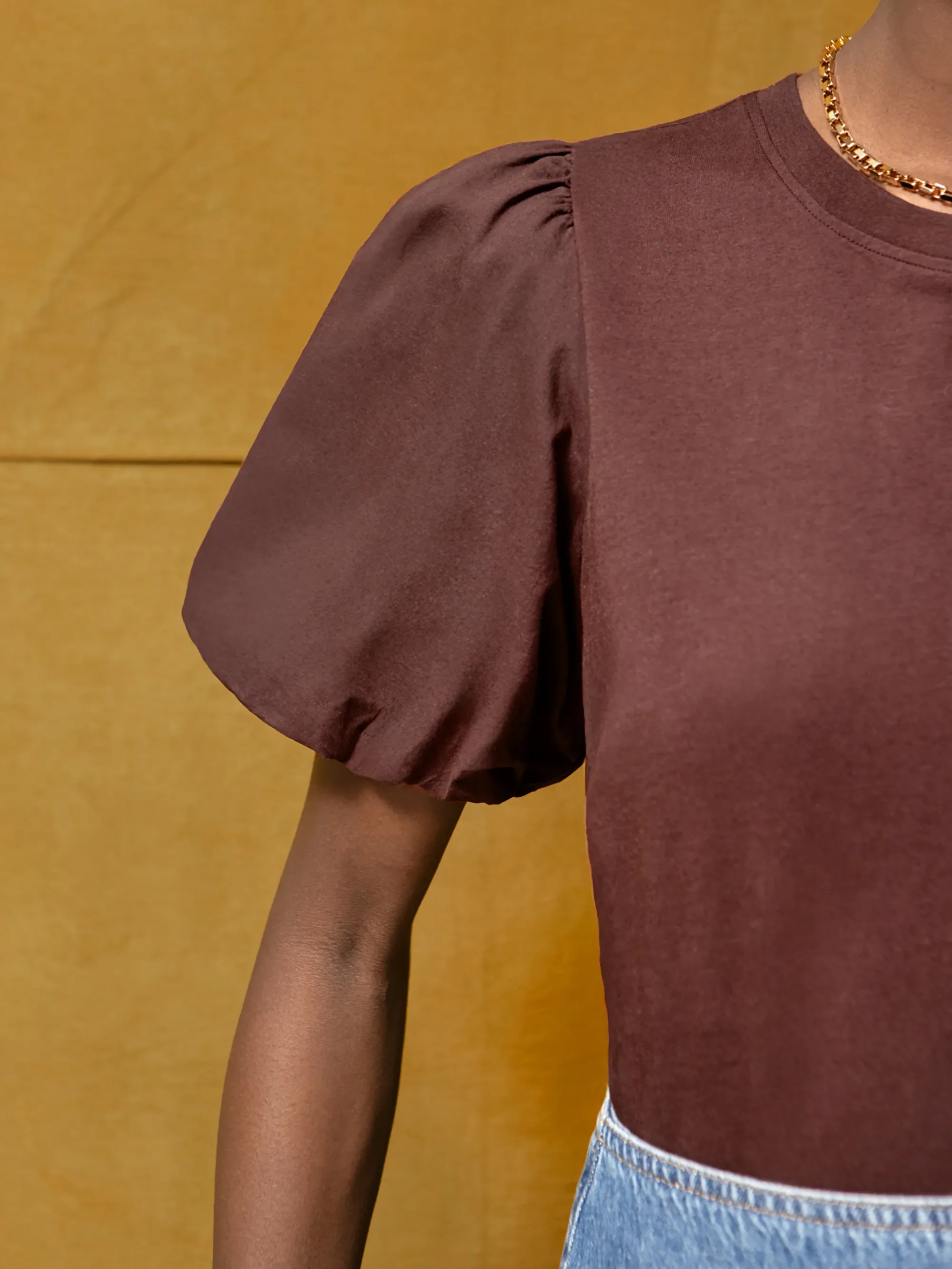 Chocolate Pure Cotton Puff Sleeve T-Shirt