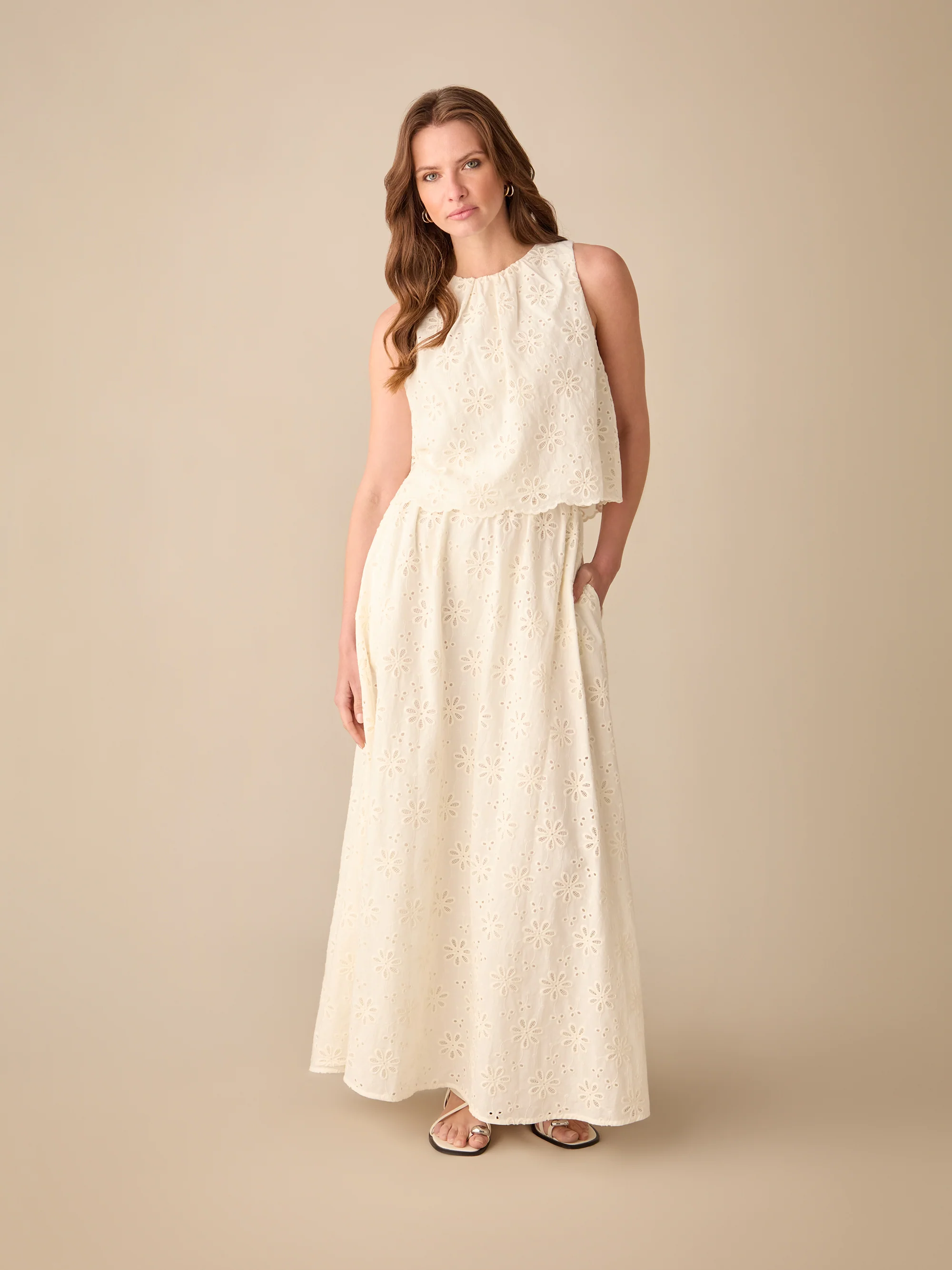 Petite Ivory Broderie Maxi Skirt