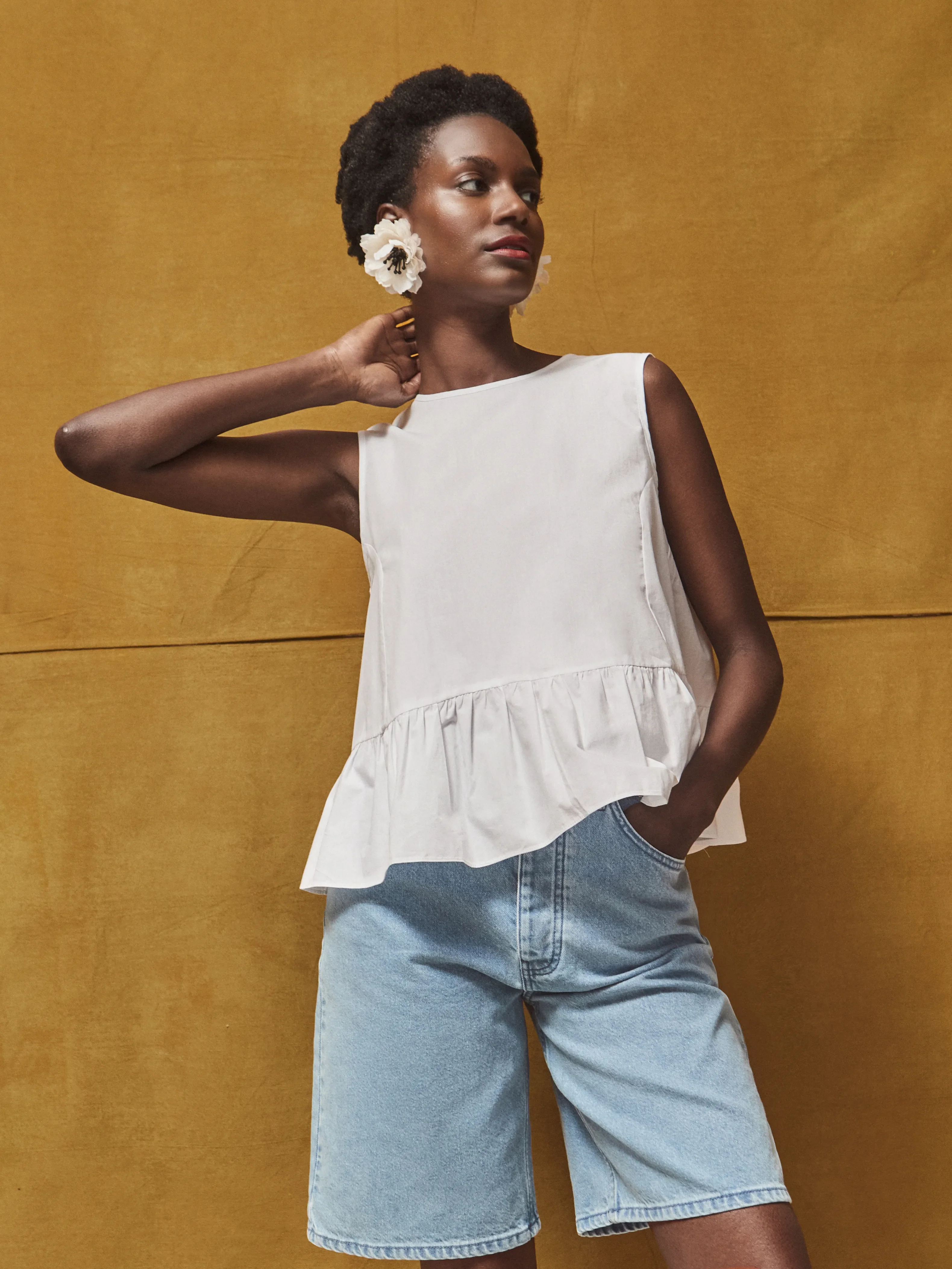 White Frill Hem Cotton Top