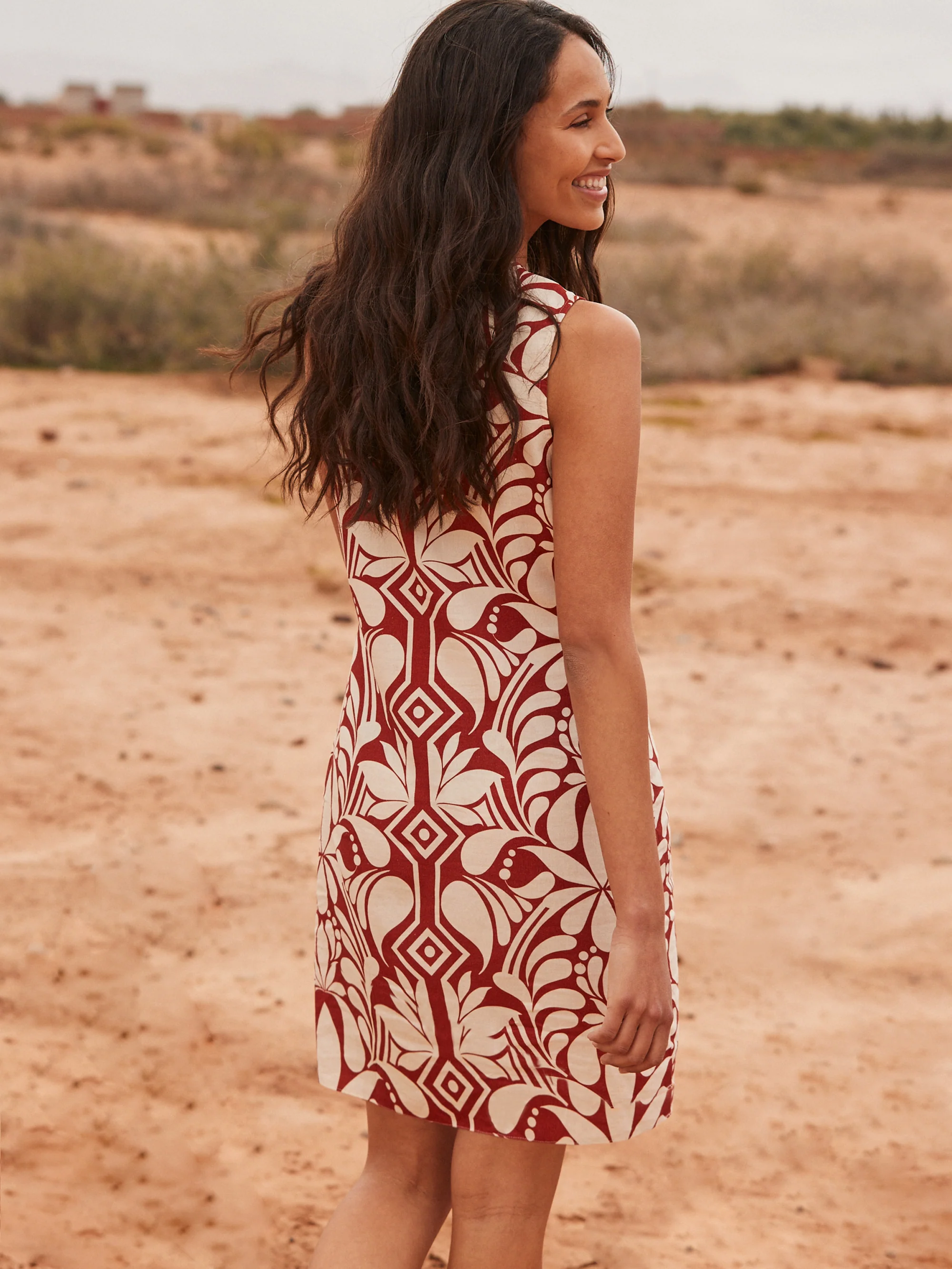 Brown Tile Printed Shift Dress