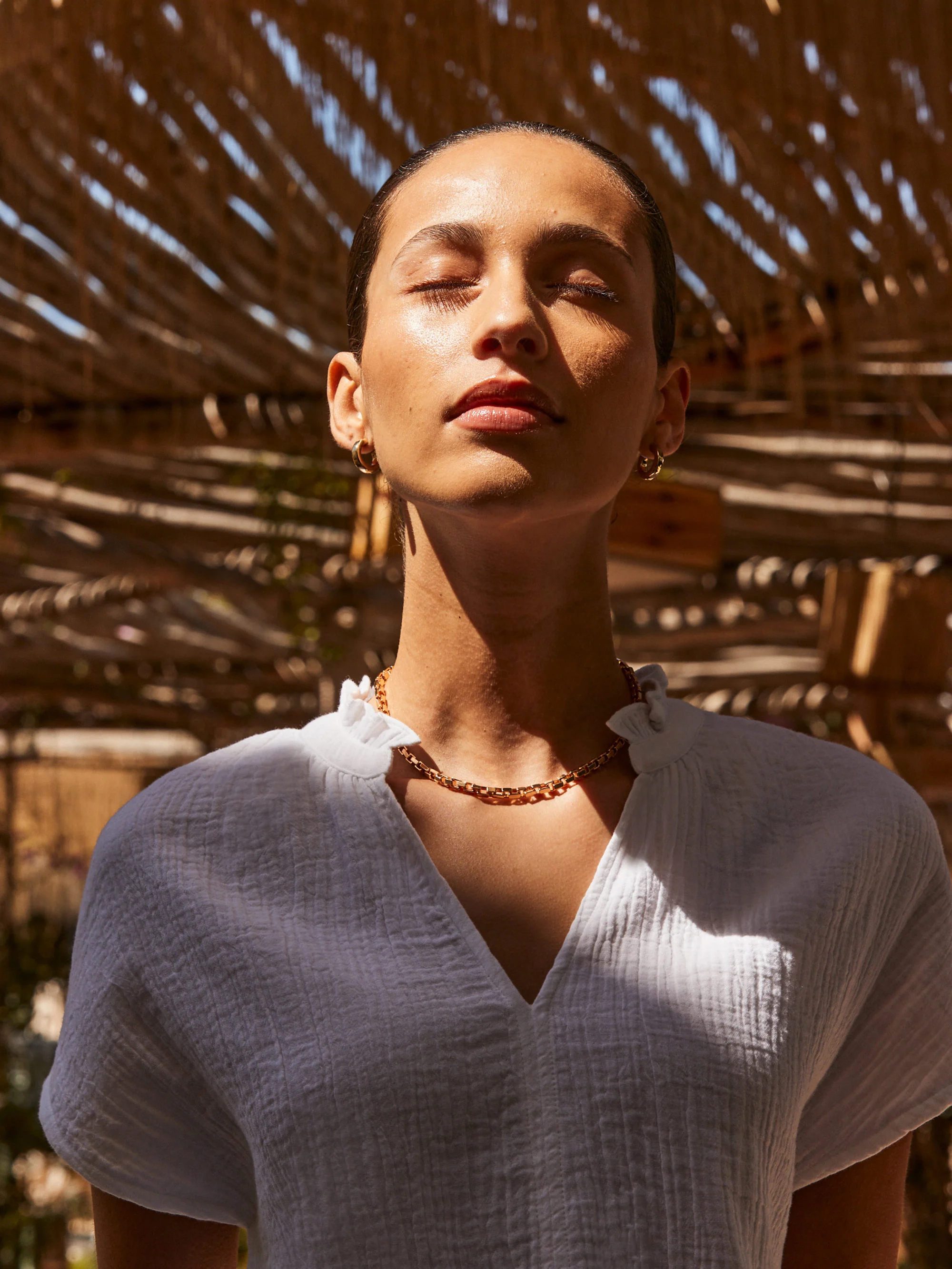 White Frill-Detail V-Neck Cheesecloth Top